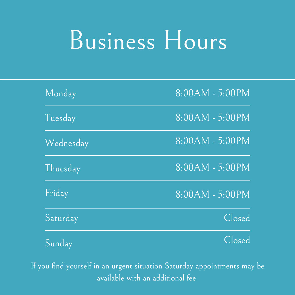 Our Operating Hours Hours of Operation – Waye Plumbing